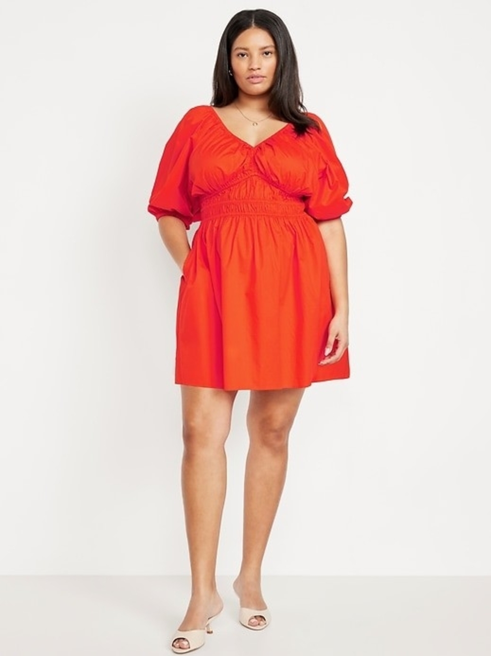 Old Navy Women's Plus Size Petite XXL Puff-Sleeve V-Neck Mini Dress